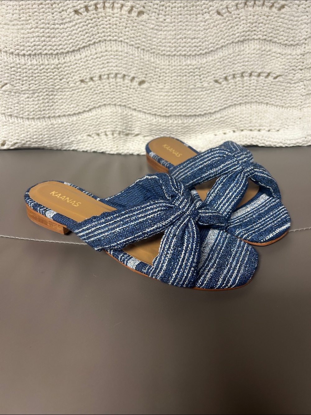 Kaanas Navy Striped Knotted Slide Sandals